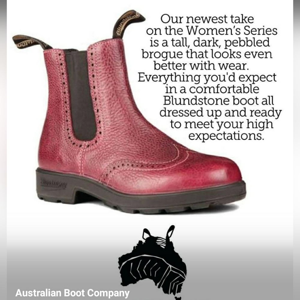 Berry Brogue Blundstone Wingtip High Top Boots Red Pebble Boho #1383 UK 4 | 7 US - Picture 4 of 13